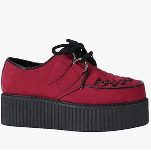 Red Handmade Limon Berry Platform Creepers, size 7